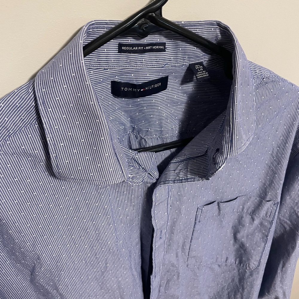 Tommy Hilfiger Size L Light Blue Striped Dress  Men's Shirt